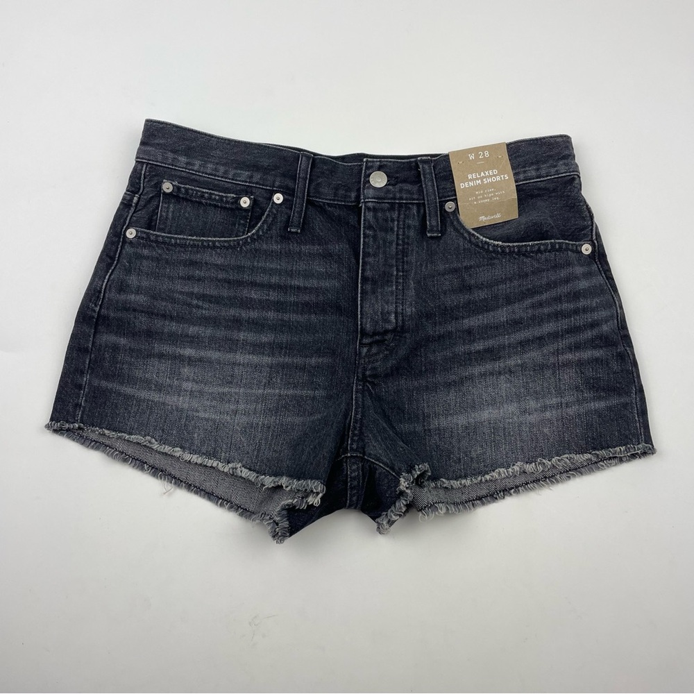MADEWELL Womens 28 Black Raw Cut Off Hem Denim Button Fly Jean Shorts Calverley